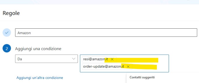 aggiungere e modificare mittenti della regola