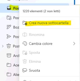 crea nuova sottocartella posta in arrivo microsoft outlook