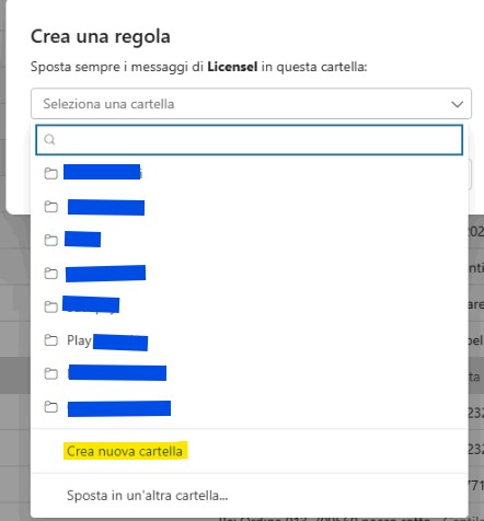crea nuova cartella in posta in arrivo