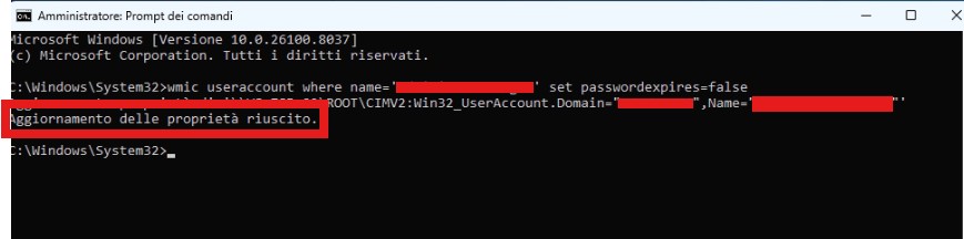 Aggioranamento delle proprietà riuscito.