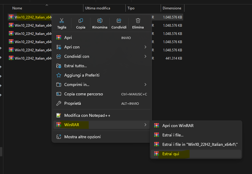 ricomporre i file estra qui