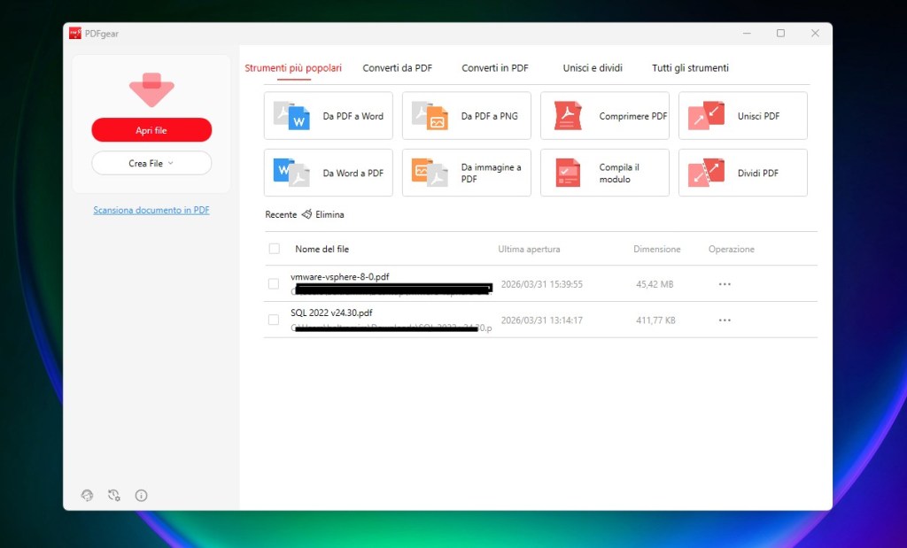 interfaccia gui del programma PDF