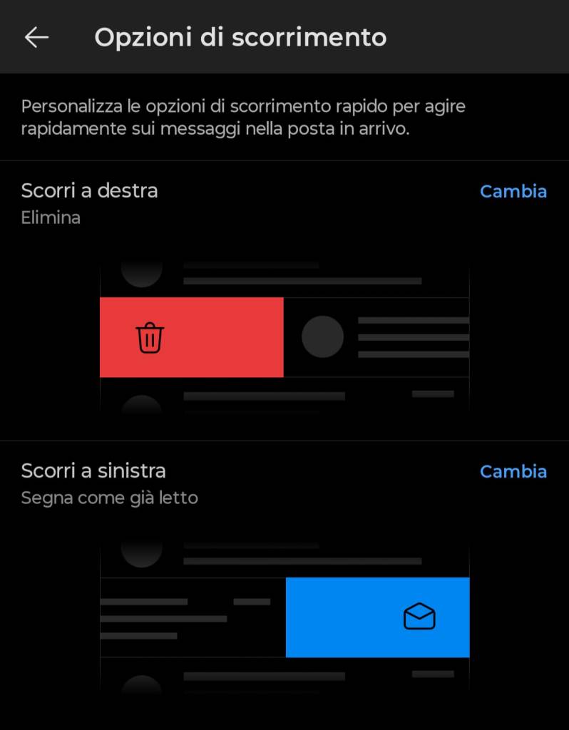 selezionare opzioni scorrimento