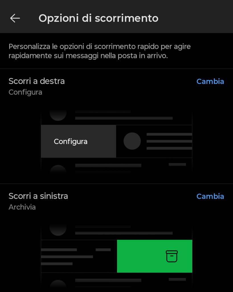 Cambia opzioni scorrimento