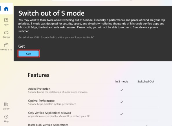 switch out of S mode