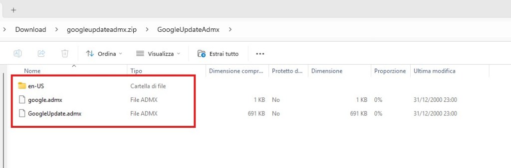 pacchetto zip admx di Google
