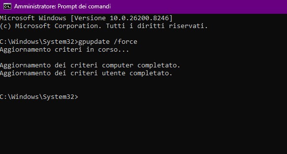 comando cmd gpudate /force 