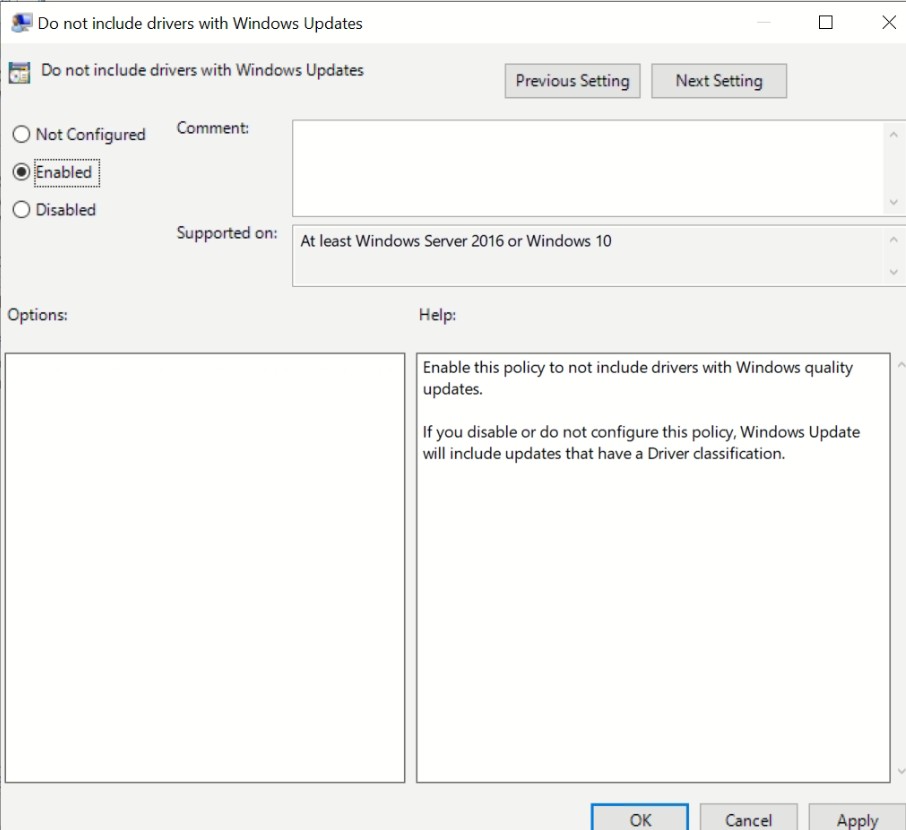 Do not include drivers with windows Updates