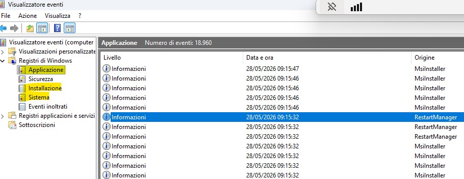 Visualizzatore eventi Windows