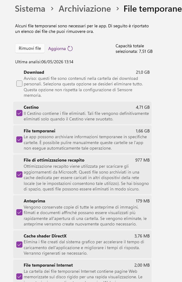 sezione file temporanei