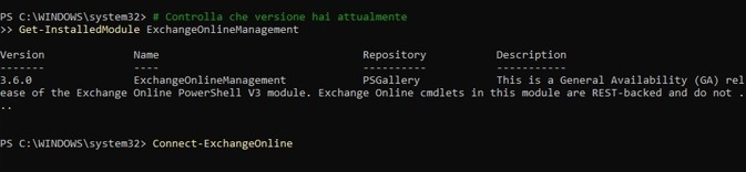 Connessione a Exchange Online tramite Powershell