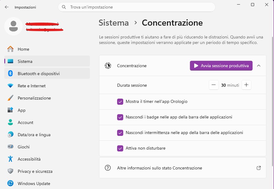 Modalità concentrazione