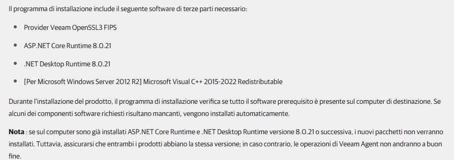 requisiti AgentVeeam for Microsoft