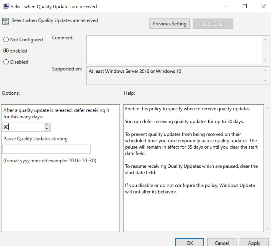 Gestione patch di sicurezza - select when quality updates
