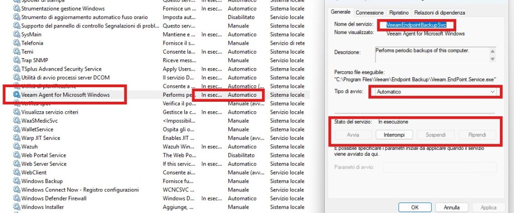 veeam agent dor microsoft windows in esecuzione