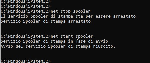 comando net stop spooler net start spooler