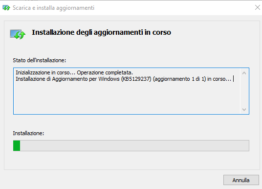 Finestra di installazione del pacchetto autonomo di Windows Update msu per la risoluzione del bug RDP