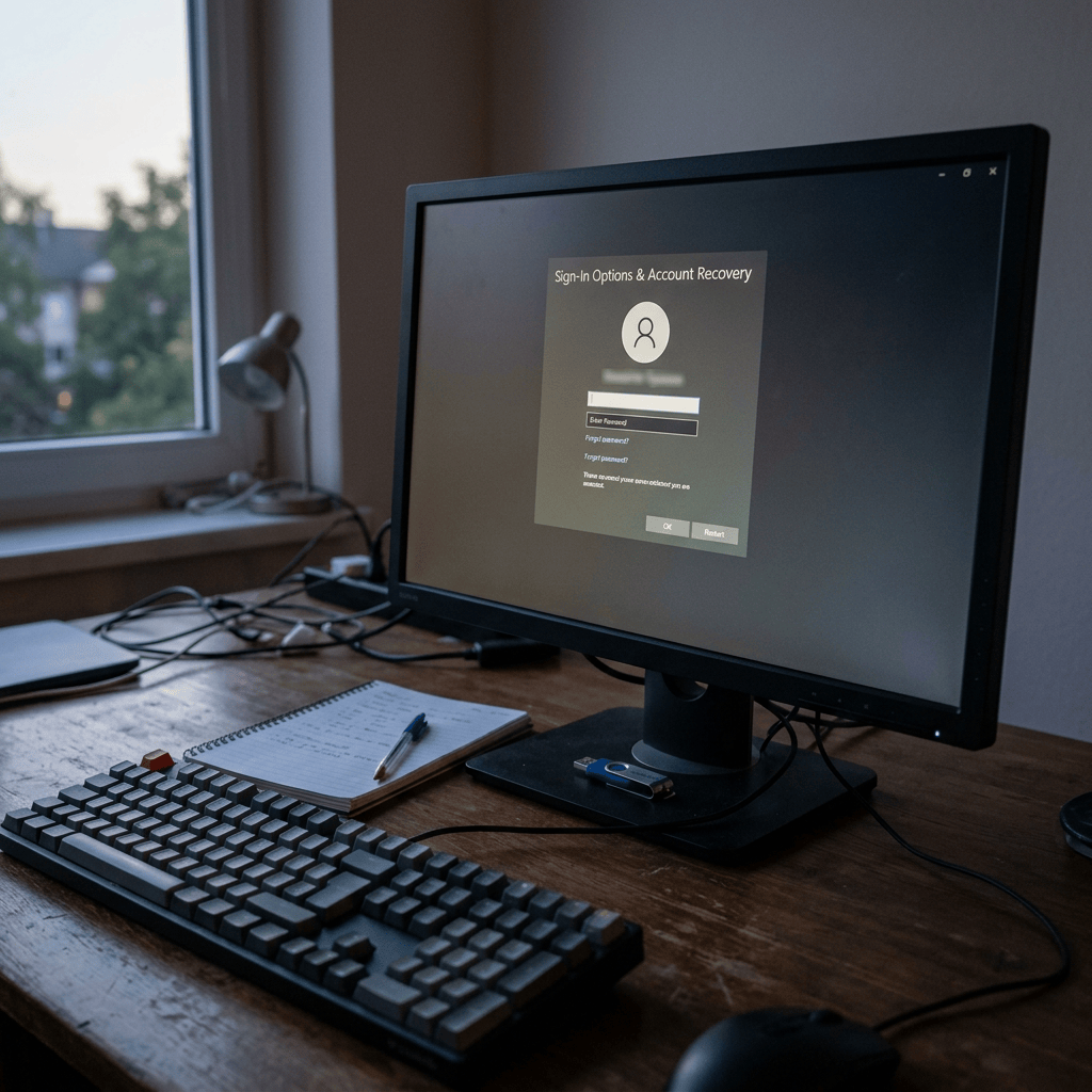 Monitor displaying sign-in options and account recovery form